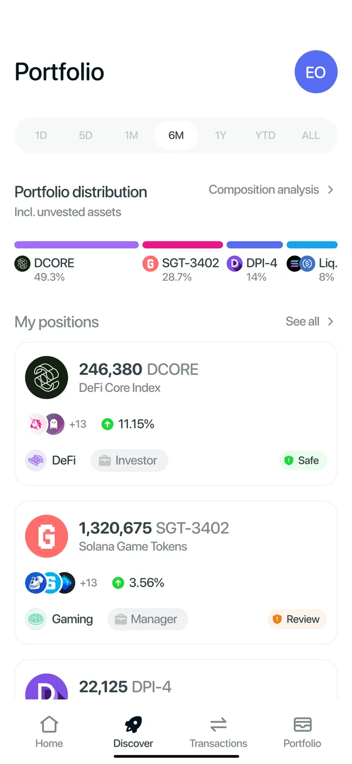 Bazkets portfolio screen showing distribution and individual positions