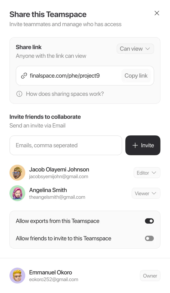 Share sheet modal